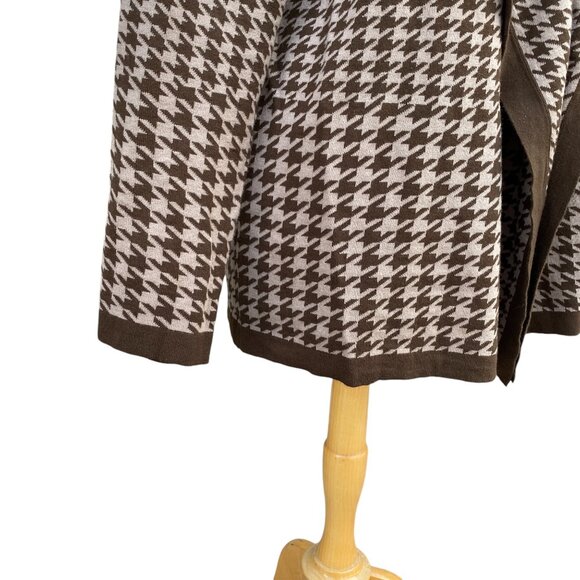 Dennis Basso Houndstooth Cardigan Brown Long Dark Academia Preppy Old Money-L - Picture 5 of 13